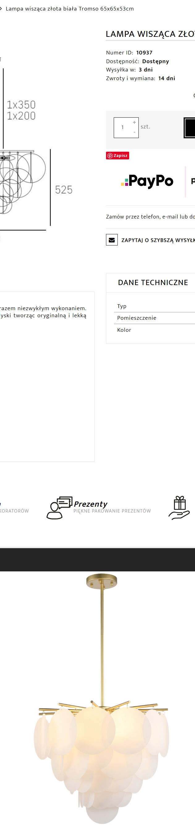 LAMPA SWISZĄCA TROMSO
